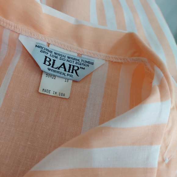 Vintage Blair Top Button Collar Short Sleeve Vertical Stripe Large Retro Coral - Picture 5 of 6